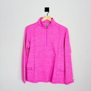 IBKUL Women's Pink Quarter Half Zip Long Sleeve Golf Pullover Medium UPF 50+
